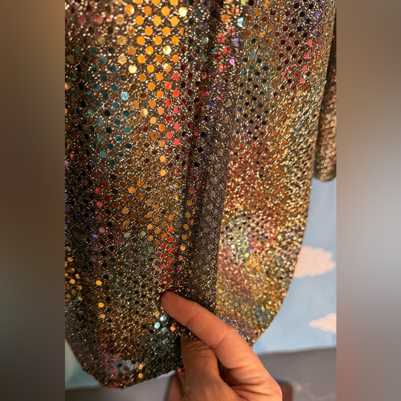 Vintage metallic iridescent rainbow sequin top- back zip- 1980s. M - Picture 5 of 7